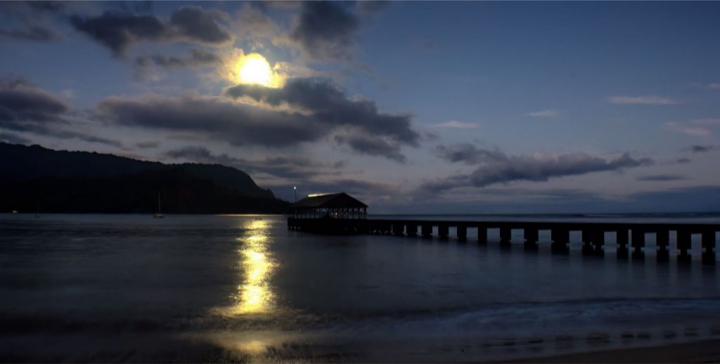 "Moonset at Hanalei Pier" Fine Art Print