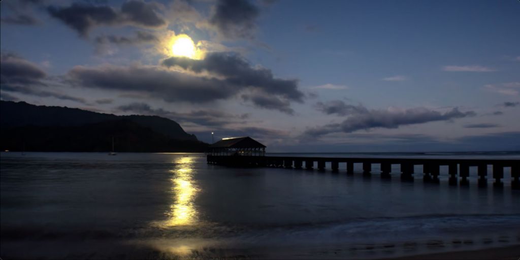 "Moonset at Hanalei Pier" Fine Art Print