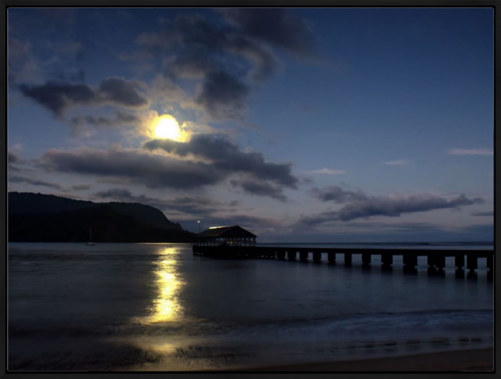 "Moonset at Hanalei Pier" Fine Art Print