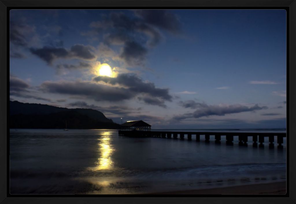 "Moonset at Hanalei Pier" Fine Art Print