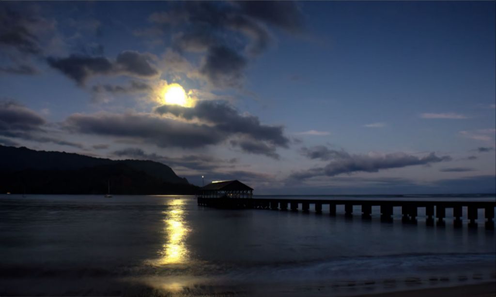 "Moonset at Hanalei Pier" Fine Art Print