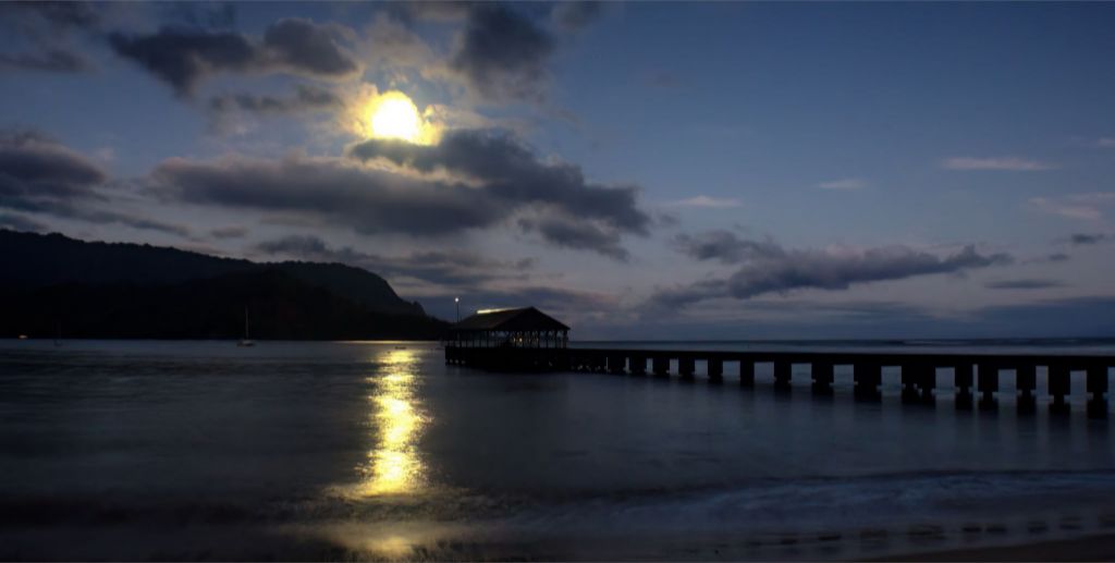 "Moonset at Hanalei Pier" Fine Art Print