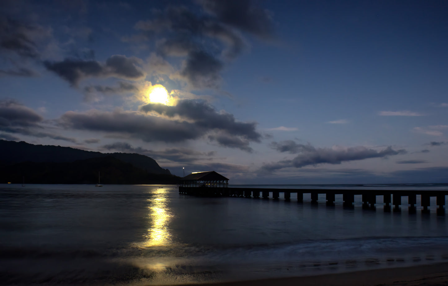 "Moonset at Hanalei Pier" Fine Art Print