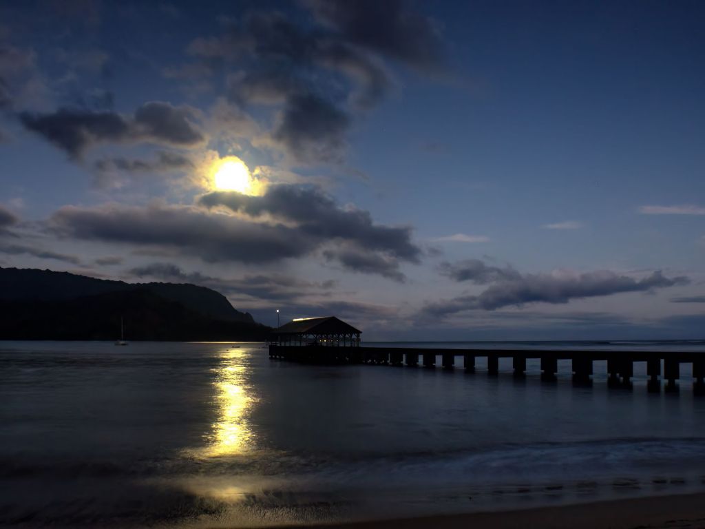 "Moonset at Hanalei Pier" Fine Art Print