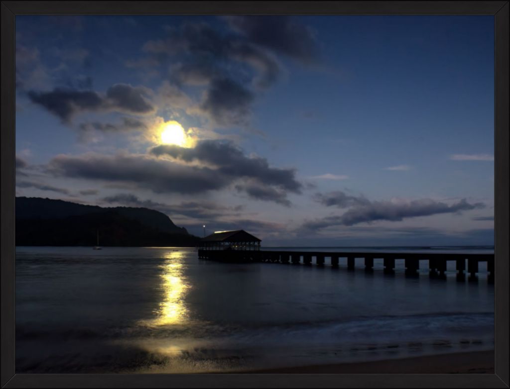 "Moonset at Hanalei Pier" Fine Art Print