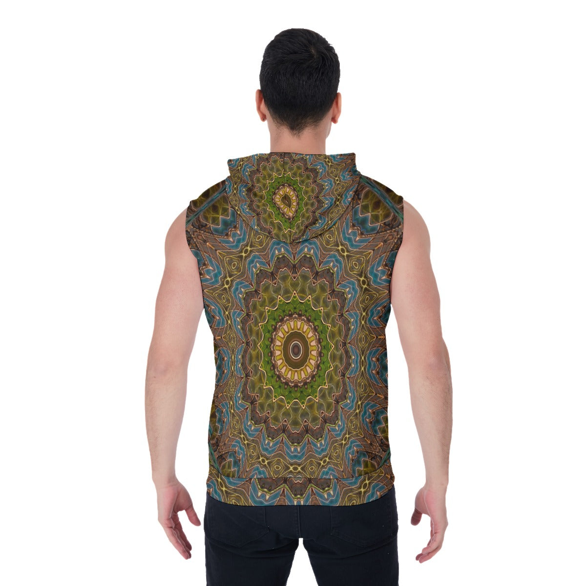 "Dinner Gong" Cosmic Mirage Men's Zip-Up Sleeveless Hoodie