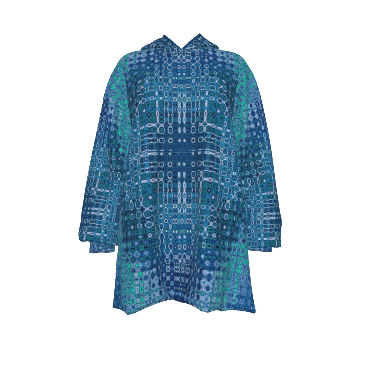 "Looped Circuits - Blue & Green" Snuggle Bliss Oversized Sherpa Fleece Hoodie