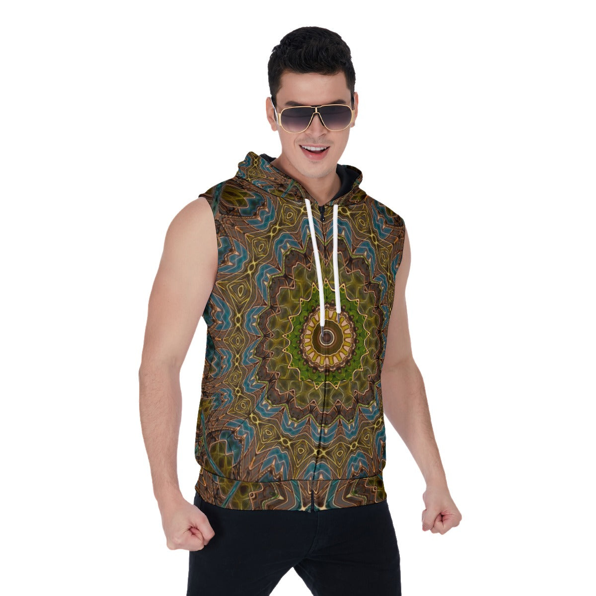 "Dinner Gong" Cosmic Mirage Men's Zip-Up Sleeveless Hoodie